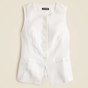 J.Crew Cutaway White 100% Linen Vest Top WMNS Size 18 Button Up Sleeveless NWT